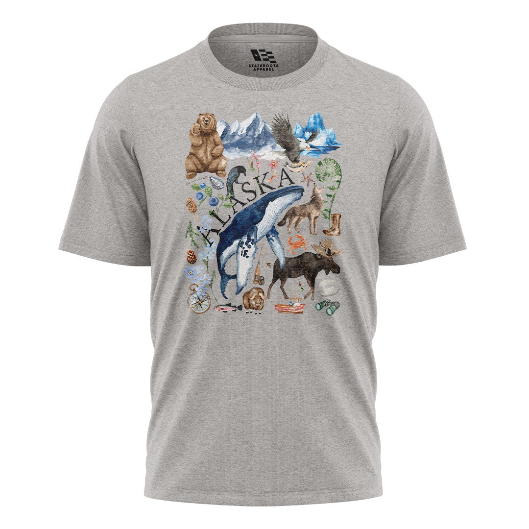 Alaska Watercolor Wildlife Collage - Sport Grey flatlay