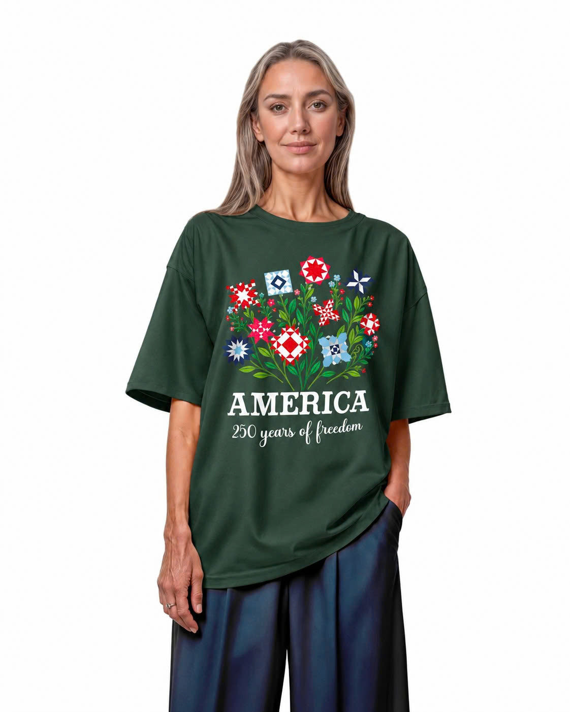 America 250 Floral Quilt Bouquet Tee - Military Green view 2