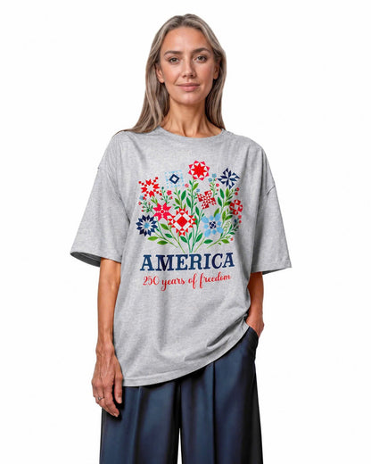 America 250 Floral Quilt Bouquet Tee - Sport Grey view 2