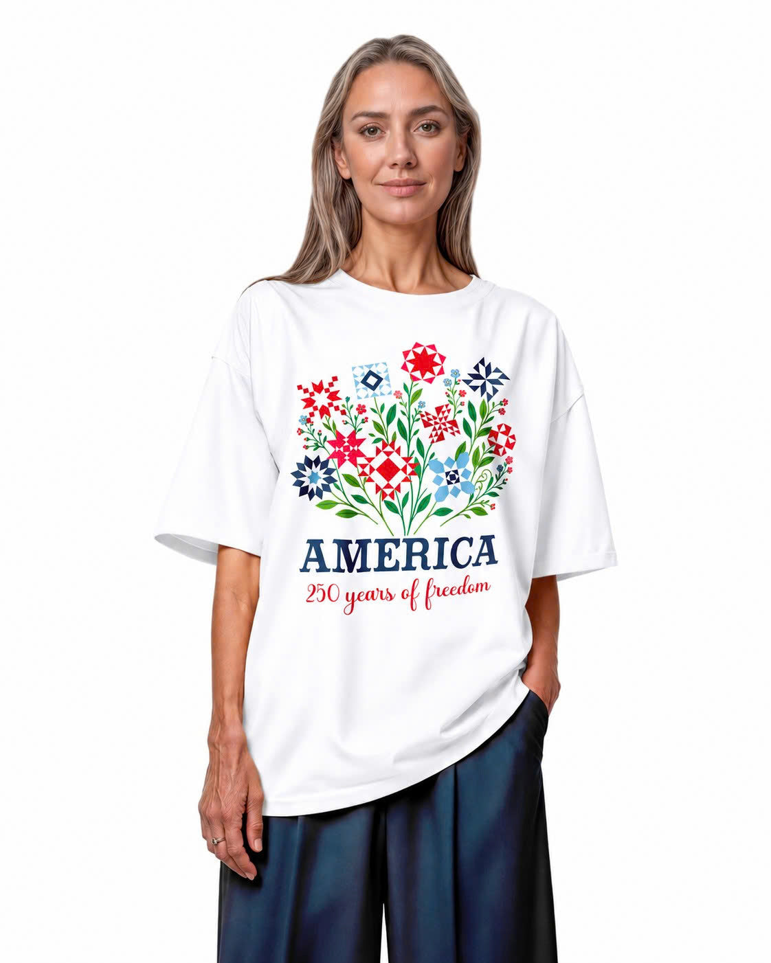 America 250 Floral Quilt Bouquet Tee - White flatlay 1