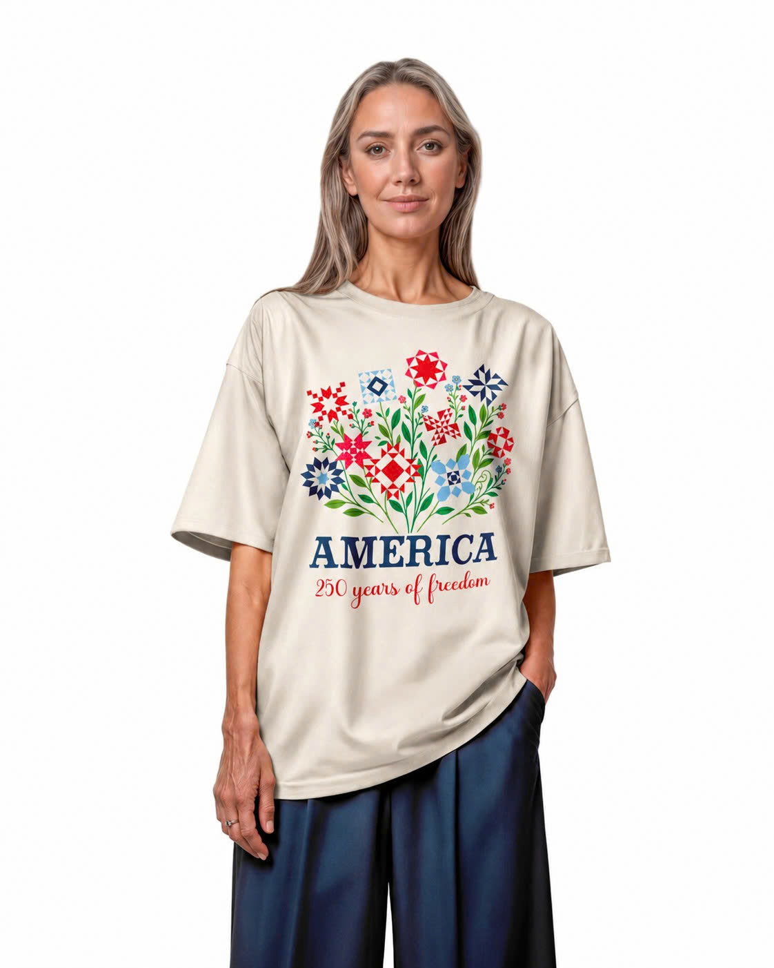 America 250 Floral Quilt Bouquet Tee - White view 2
