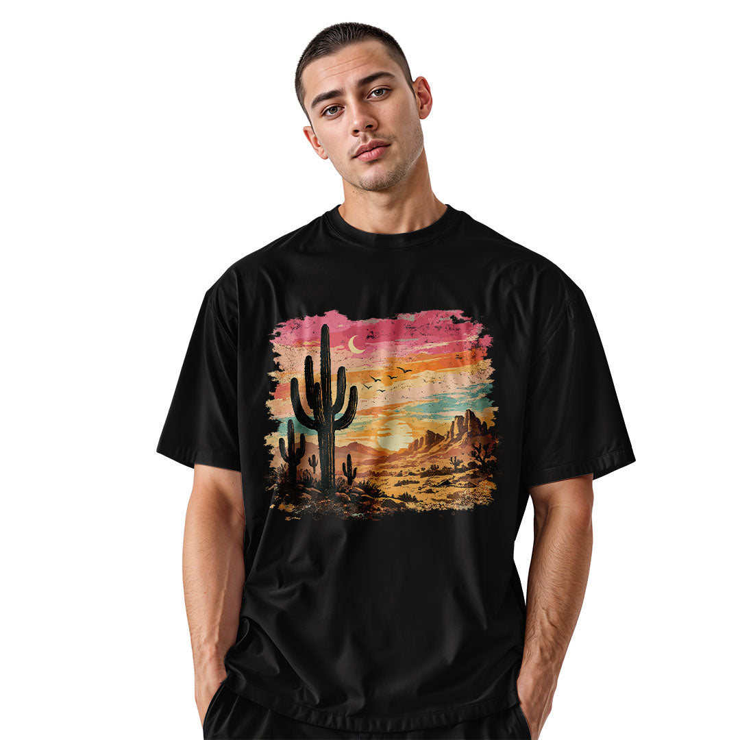 Arizona Desert Sunset Cactus Watercolor Tee - Black lifestyle