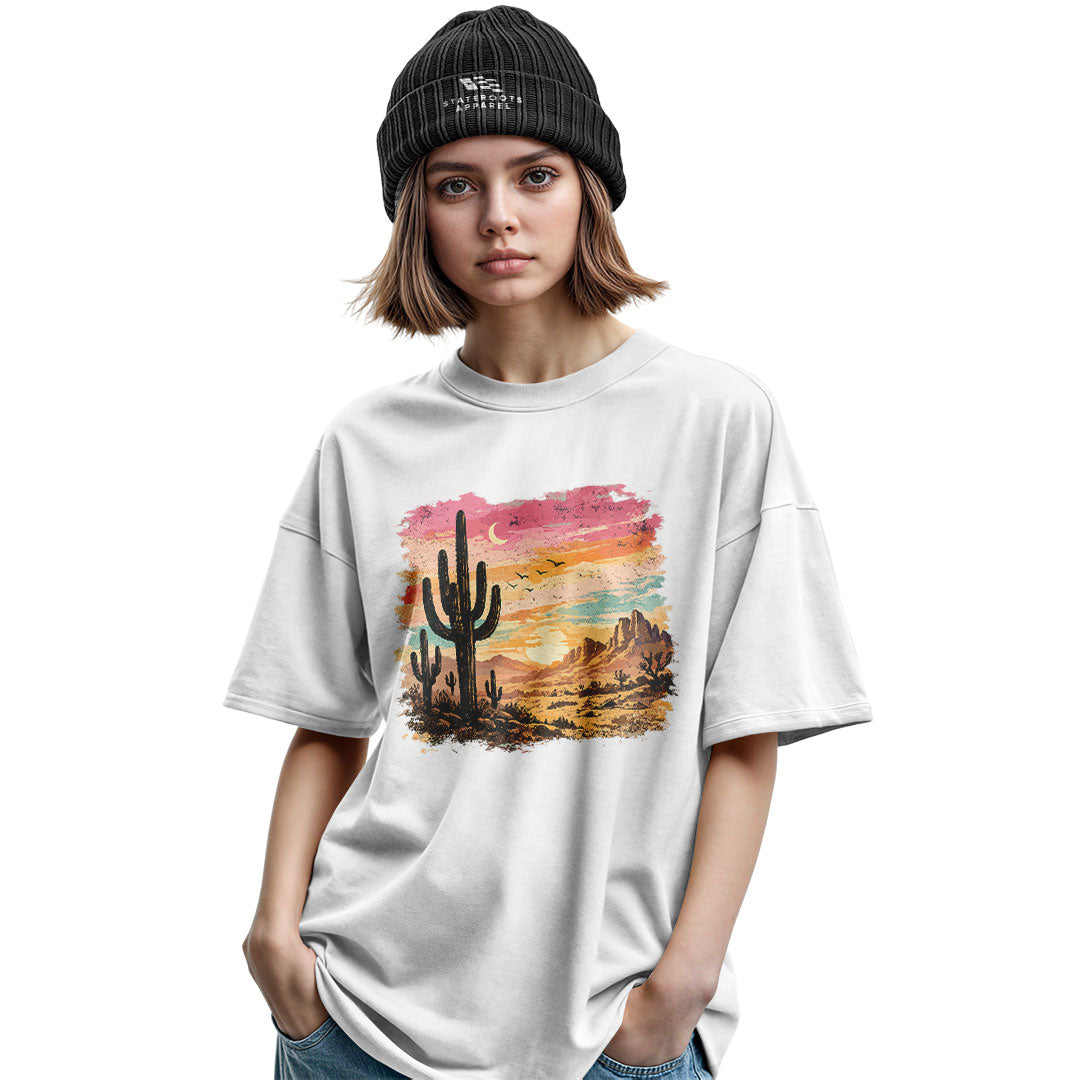 Arizona Desert Sunset Cactus Watercolor Tee - Military Green lifestyle
