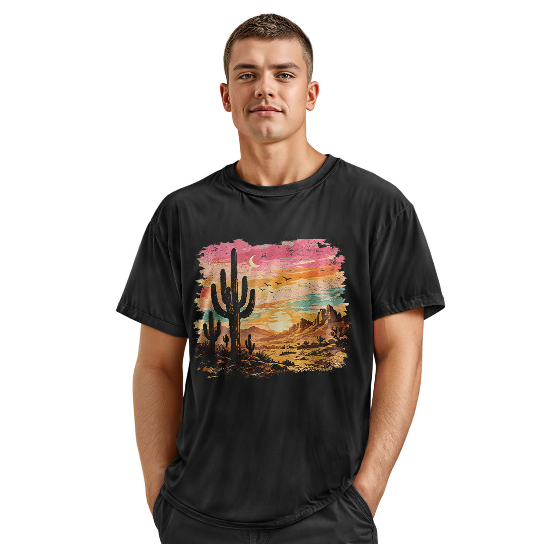 Arizona Desert Sunset Cactus Watercolor Tee - Navy lifestyle