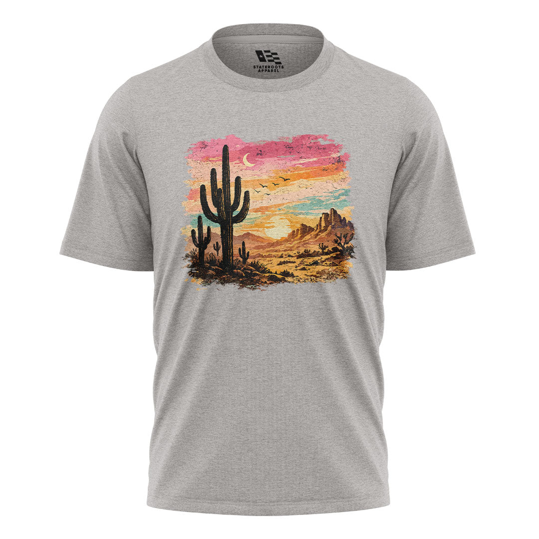 Arizona Desert Sunset Cactus Watercolor Tee - Sport Grey flatlay