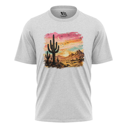 Arizona Desert Sunset Cactus Watercolor Tee - White flatlay
