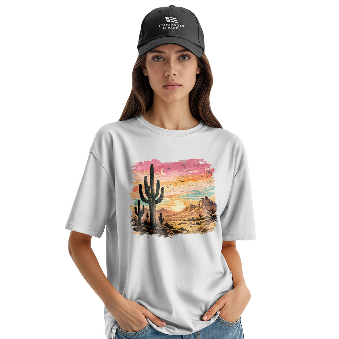 Arizona Desert Sunset Cactus Watercolor Tee - White lifestyle