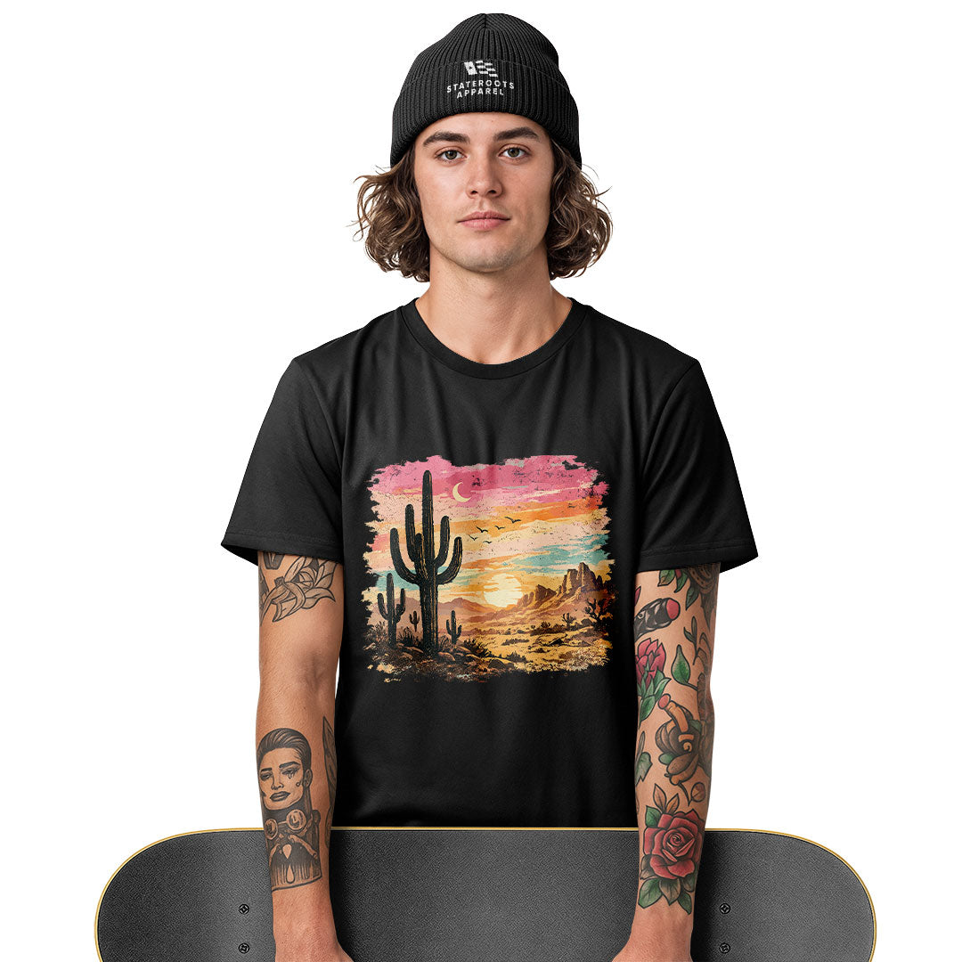 Arizona Desert Sunset Cactus Watercolor Tee - White lifestyle