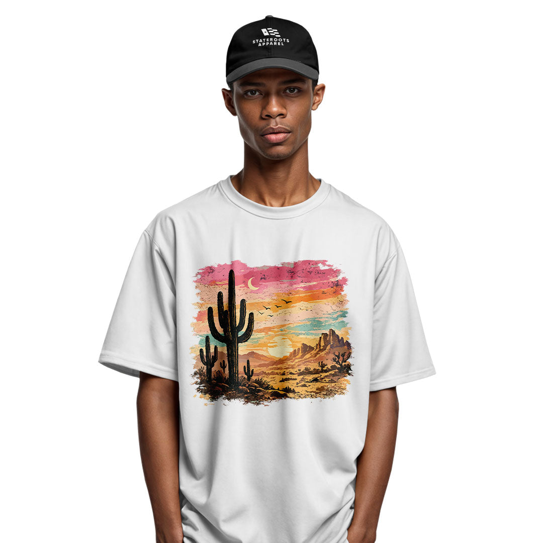 Arizona Desert Sunset Cactus Watercolor Tee - White lifestyle
