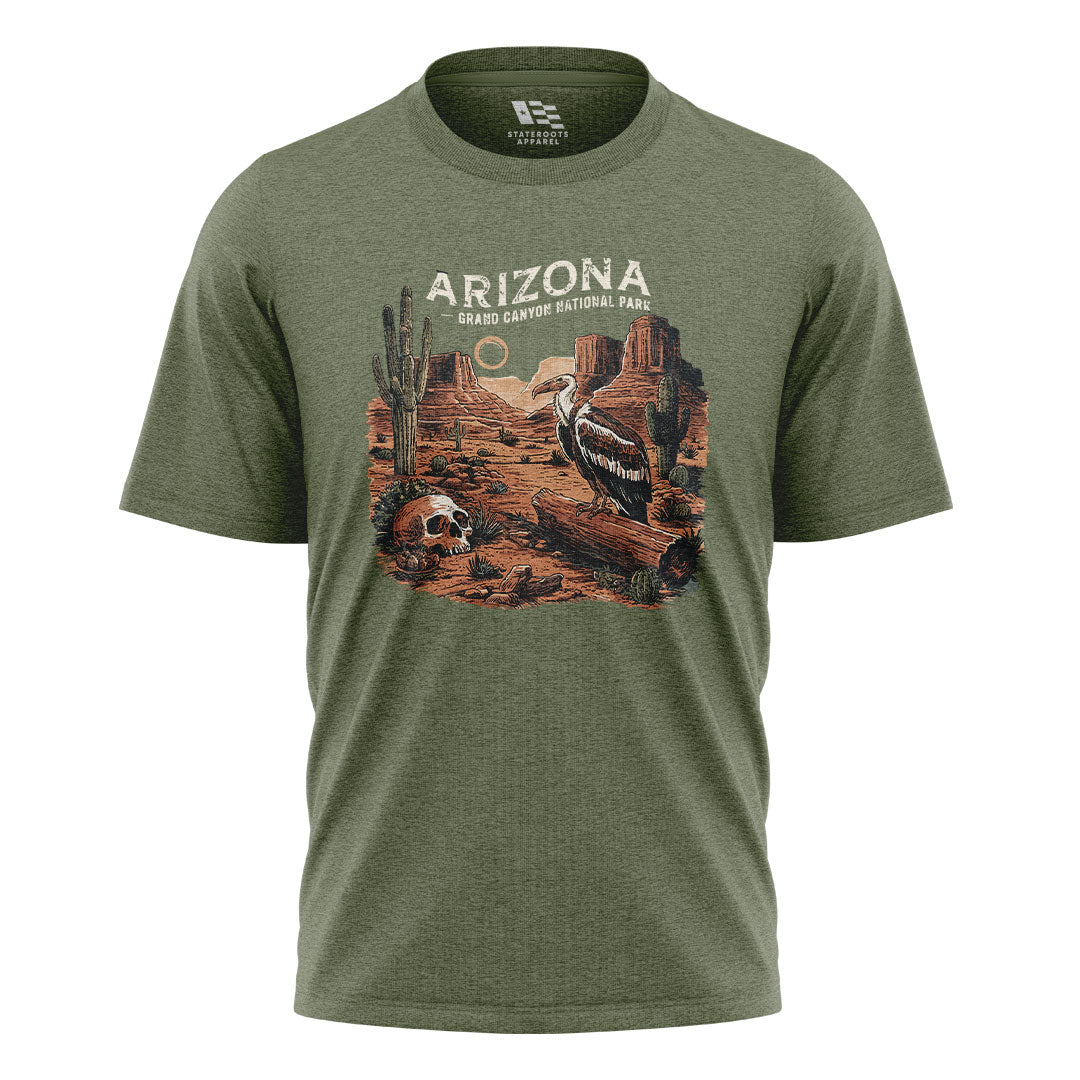 Arizona Grand Canyon Vulture Skull Western Tee - Military Green flatlay
