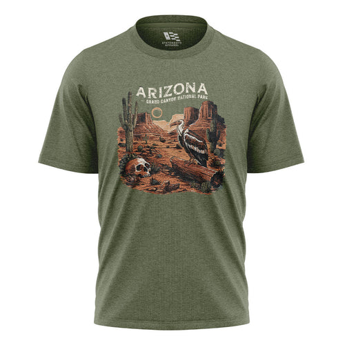 Arizona Grand Canyon Vulture Skull Western Tee - Military Green flatlay