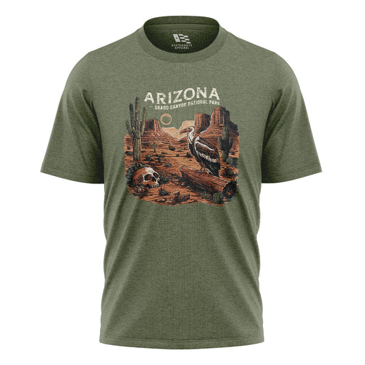 Arizona Grand Canyon Vulture Skull Western Tee - Military Green flatlay