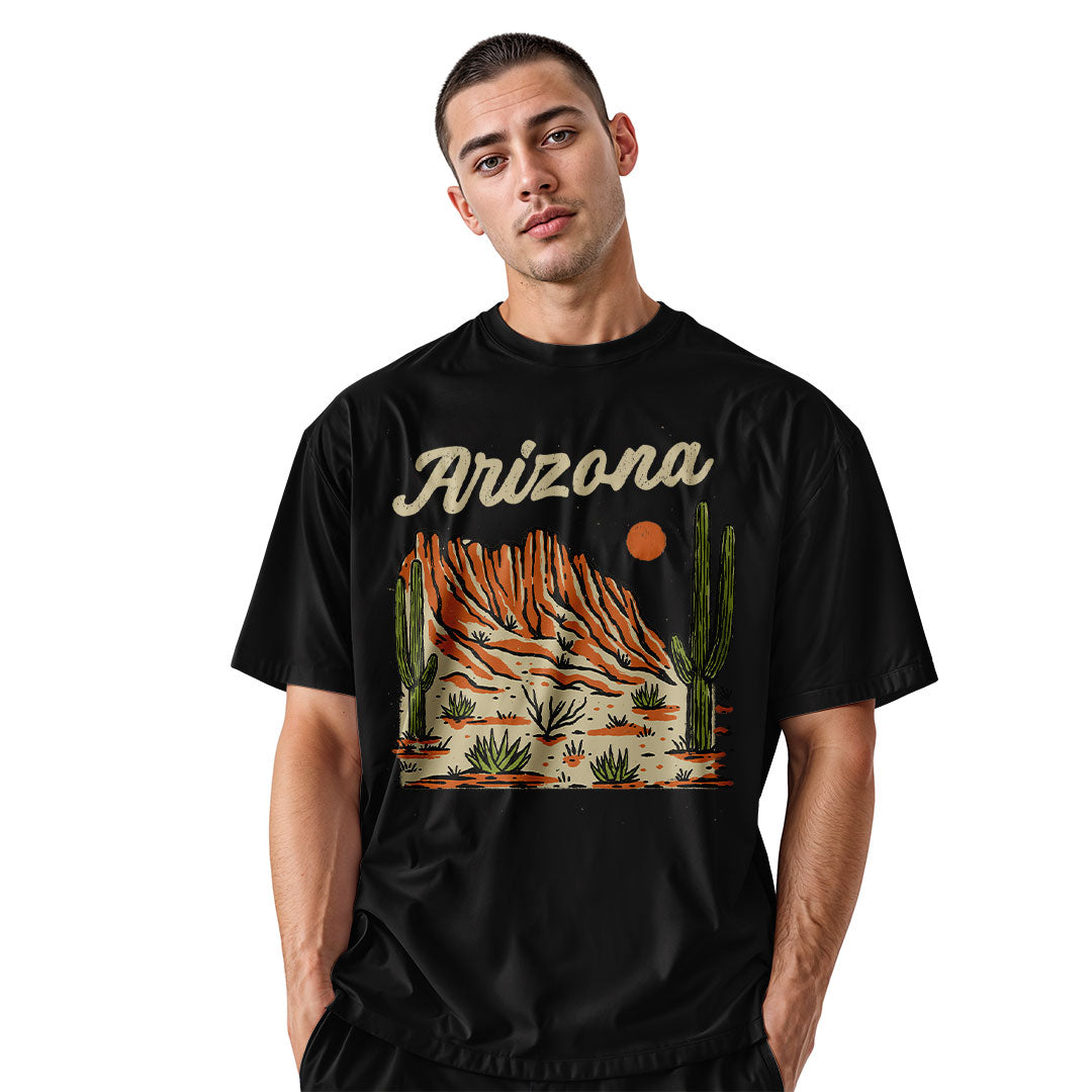 Arizona Script Mountain Saguaro Vintage Desert Tee - Black lifestyle