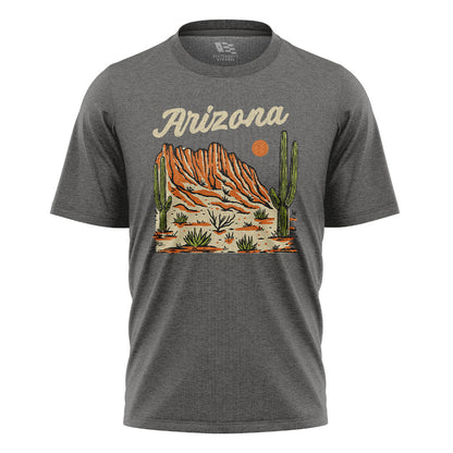 Arizona Script Mountain Saguaro Vintage Desert Tee - Charcoal flatlay