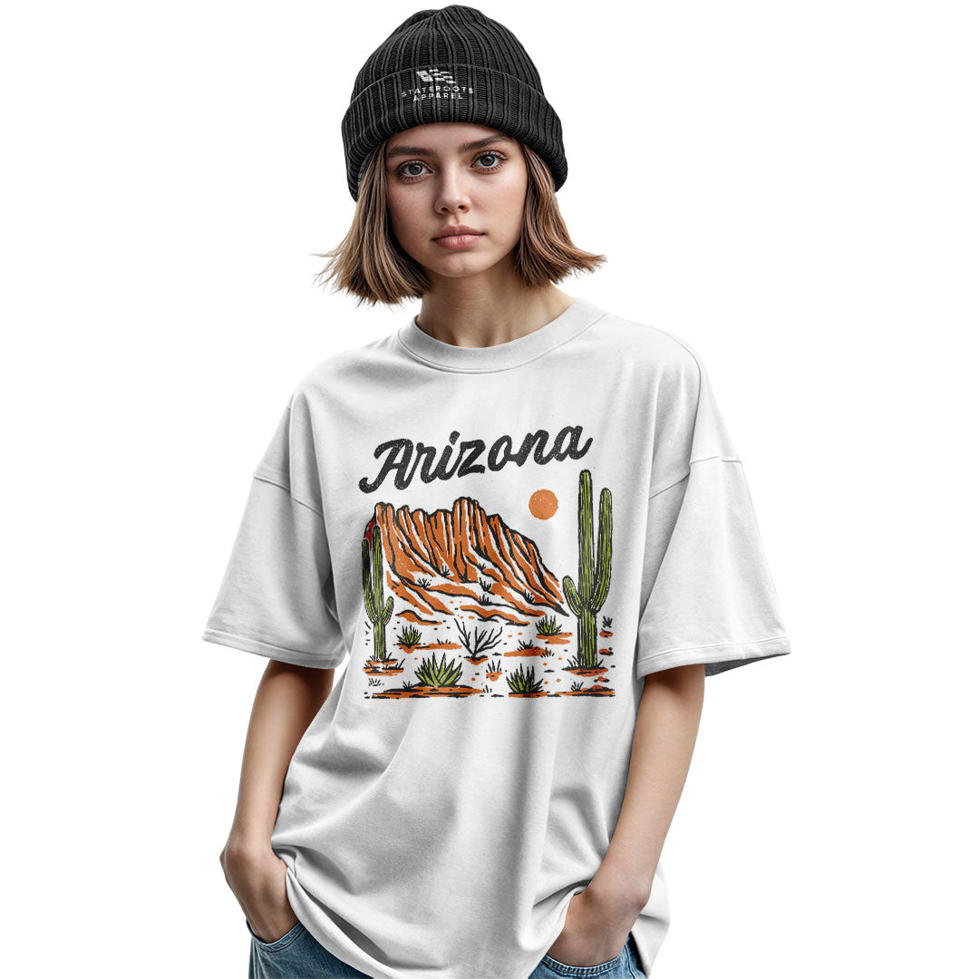 Arizona Script Mountain Saguaro Vintage Desert Tee - Military Green lifestyle