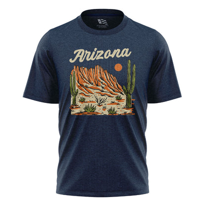 Arizona Script Mountain Saguaro Vintage Desert Tee - Navy flatlay