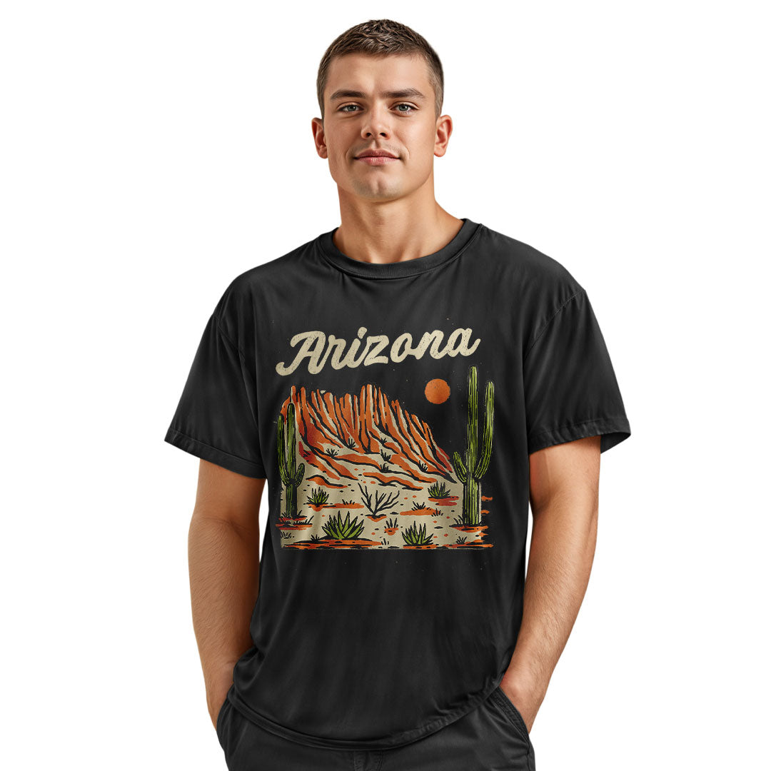 Arizona Script Mountain Saguaro Vintage Desert Tee - Navy lifestyle