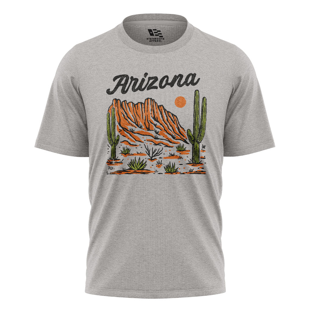 Arizona Script Mountain Saguaro Vintage Desert Tee - Sport Grey flatlay