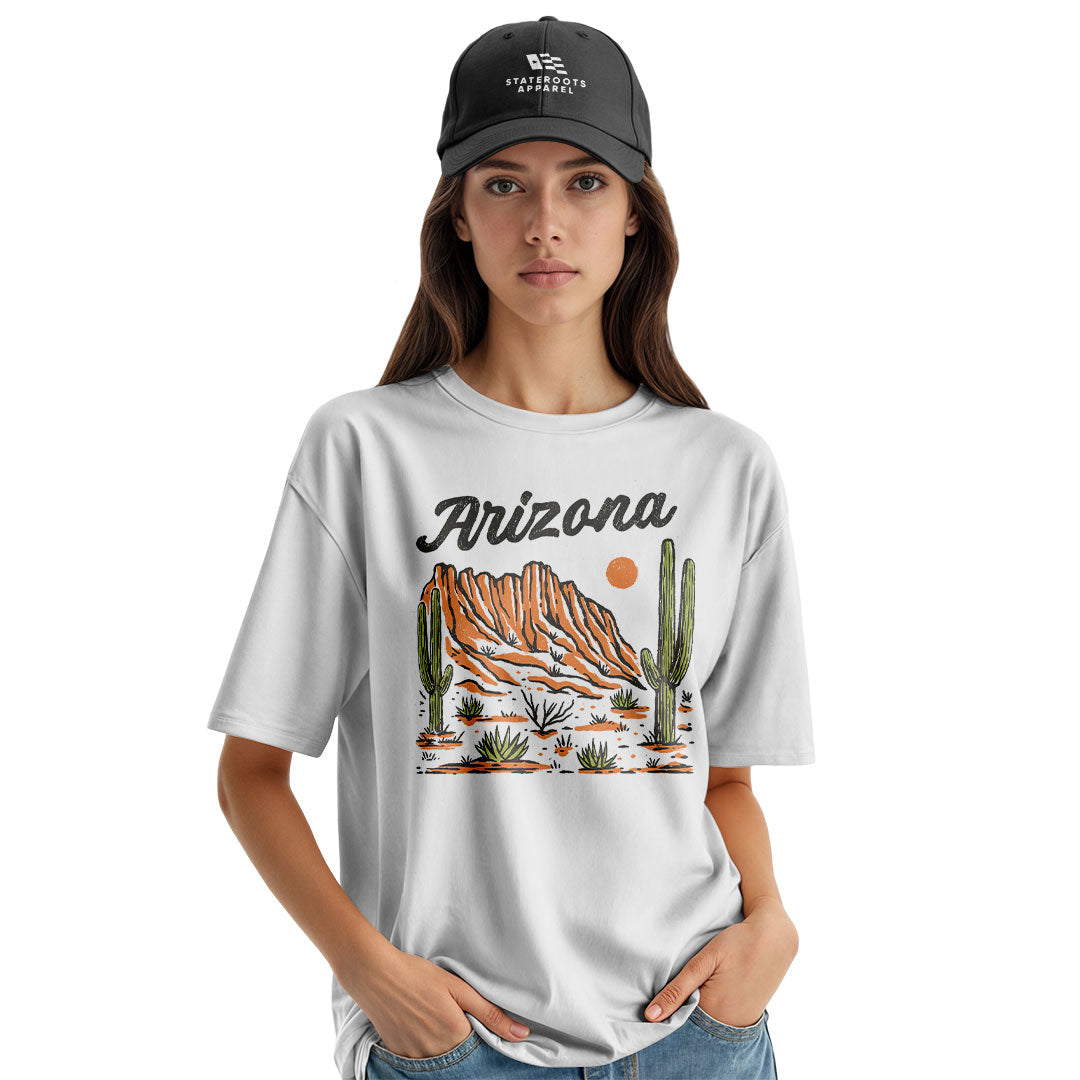Arizona Script Mountain Saguaro Vintage Desert Tee - White lifestyle