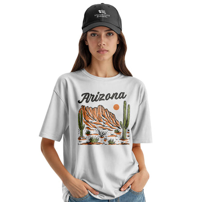Arizona Script Mountain Saguaro Vintage Desert Tee - White lifestyle