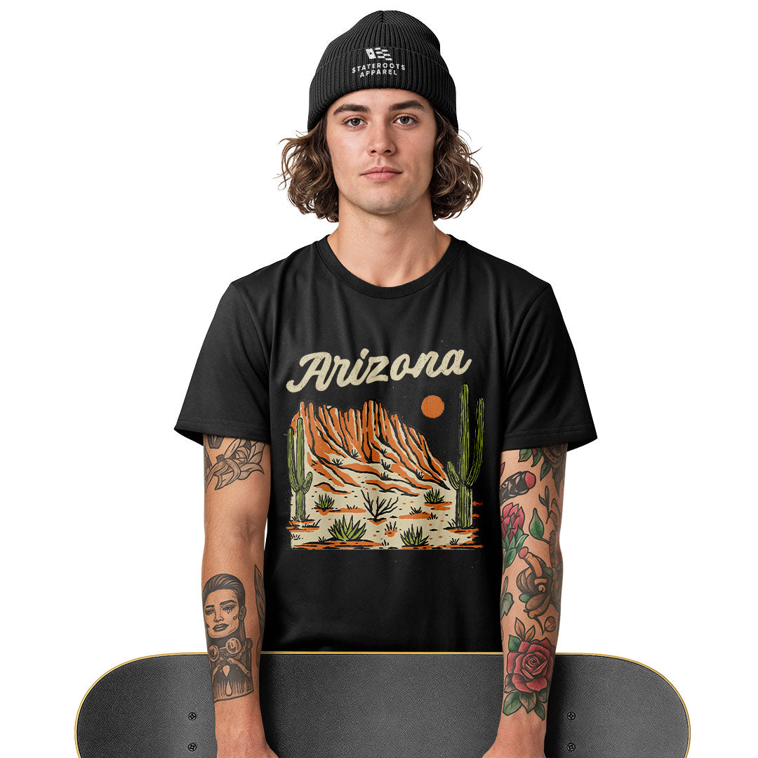 Arizona Script Mountain Saguaro Vintage Desert Tee - White lifestyle