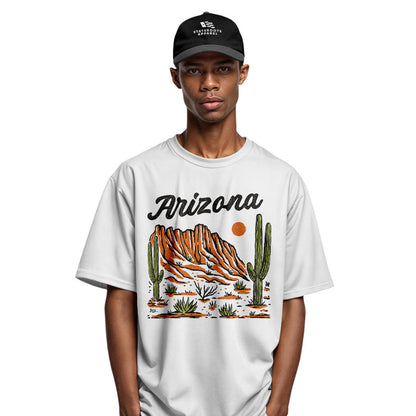 Arizona Script Mountain Saguaro Vintage Desert Tee - White lifestyle