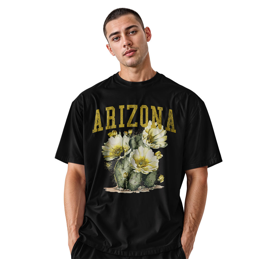 Arizona Varsity Cactus Bloom Yellow Floral Tee - Black lifestyle