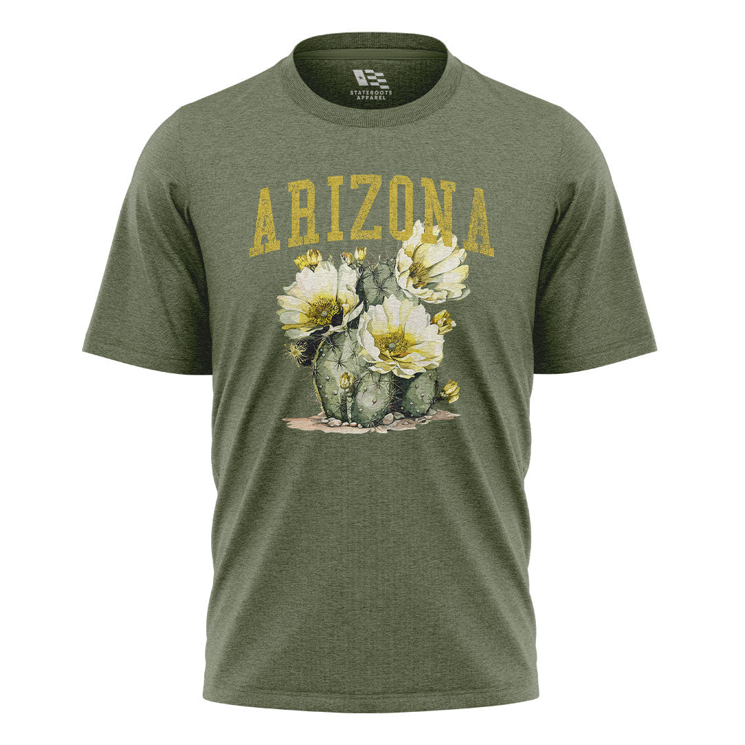 Arizona Varsity Cactus Bloom Yellow Floral Tee - Military Green flatlay