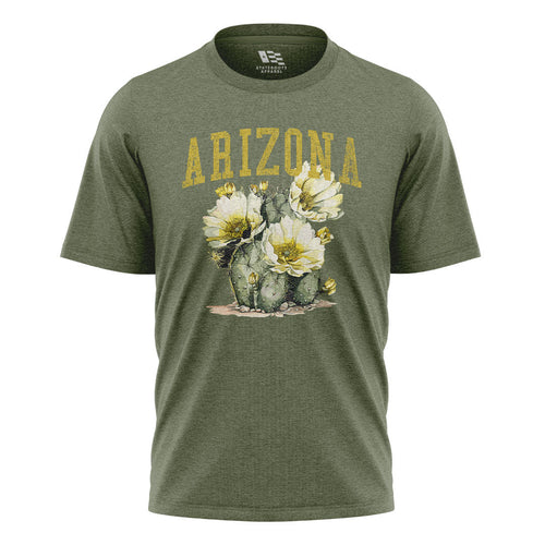 Arizona Varsity Cactus Bloom Yellow Floral Tee - Military Green flatlay
