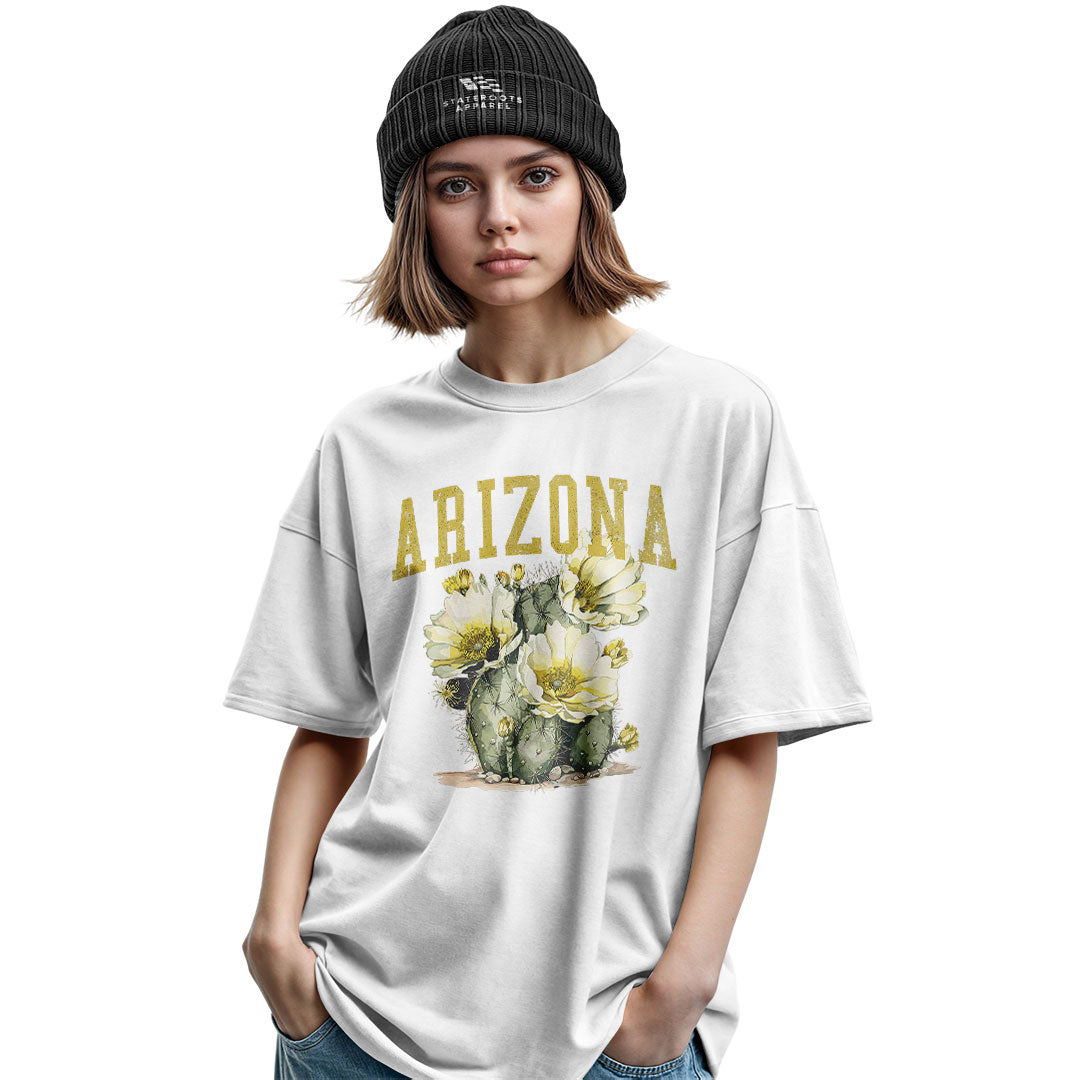 Arizona Varsity Cactus Bloom Yellow Floral Tee - Military Green lifestyle