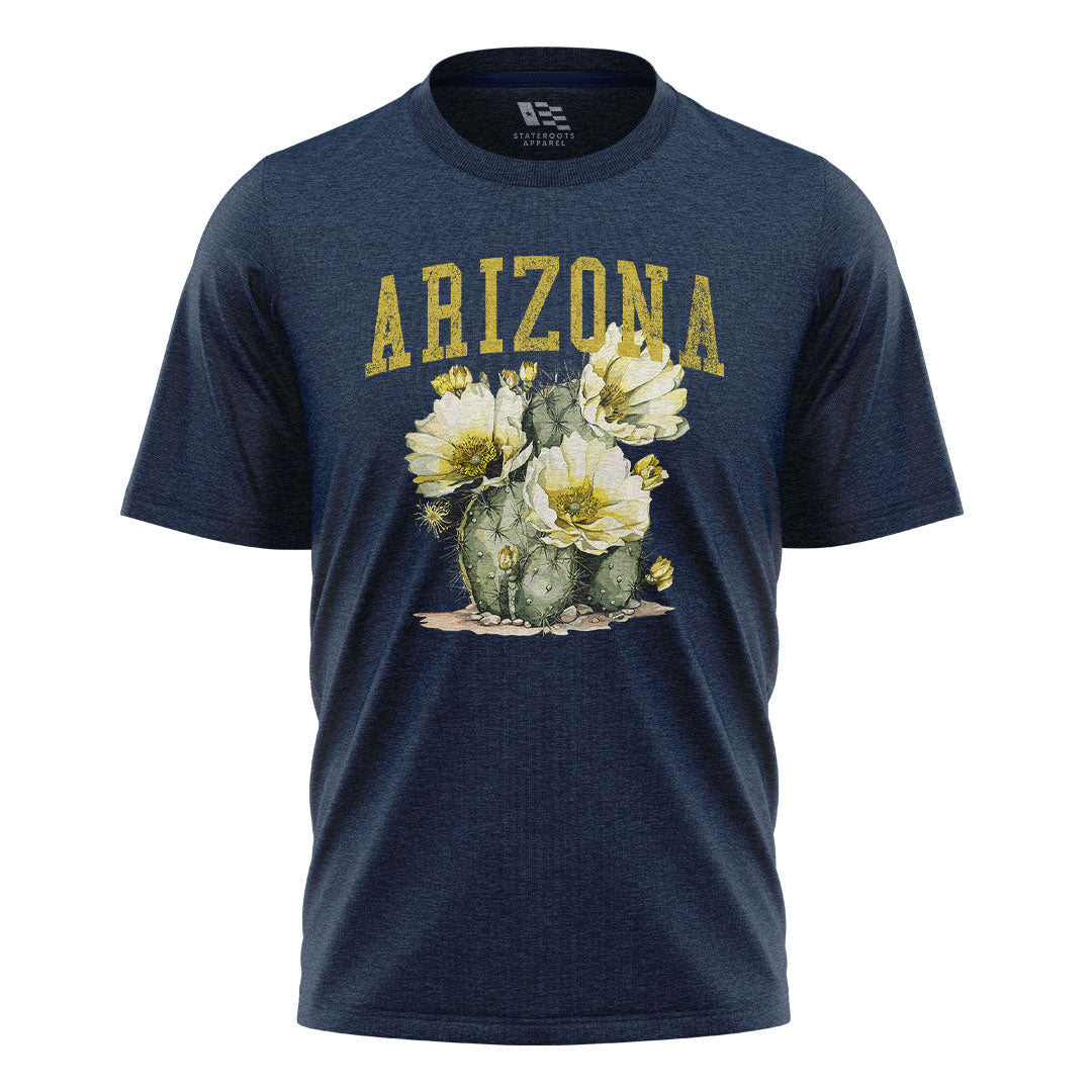 Arizona Varsity Cactus Bloom Yellow Floral Tee - Navy flatlay