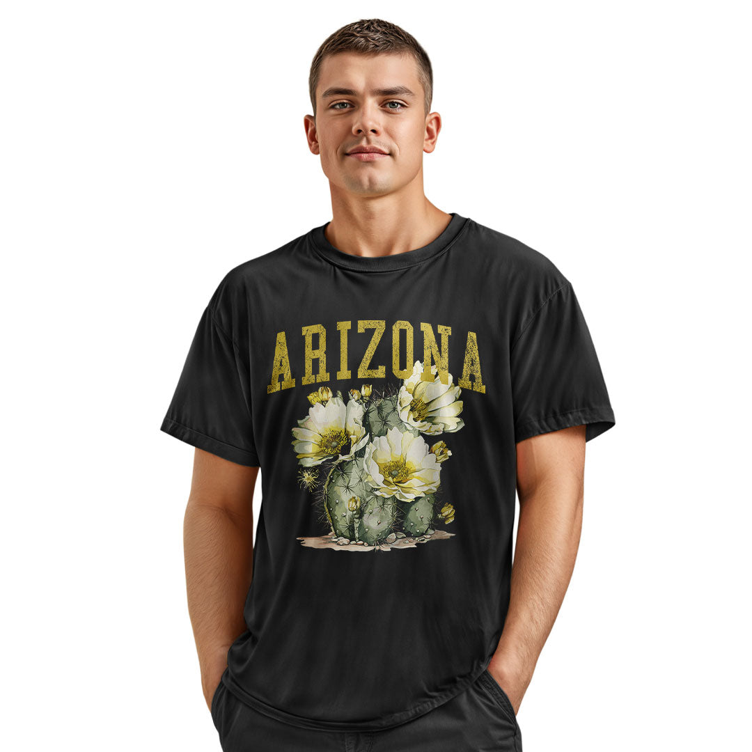 Arizona Varsity Cactus Bloom Yellow Floral Tee - Navy lifestyle