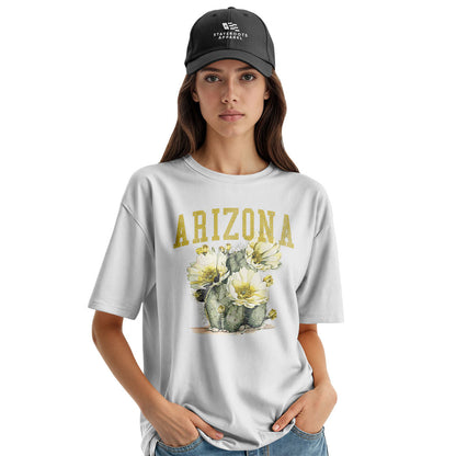 Arizona Varsity Cactus Bloom Yellow Floral Tee - White lifestyle