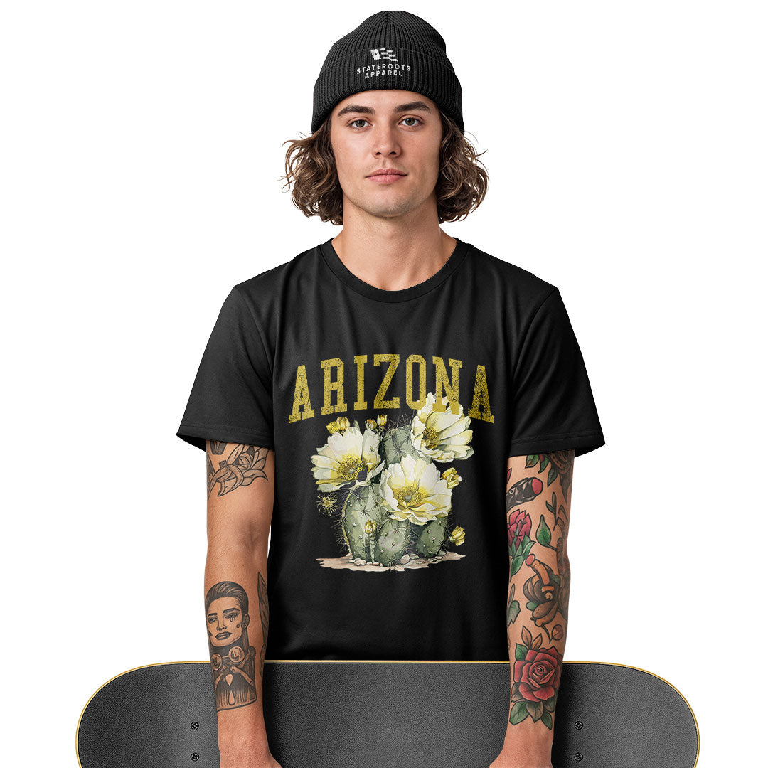 Arizona Varsity Cactus Bloom Yellow Floral Tee - White lifestyle