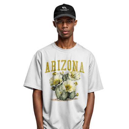 Arizona Varsity Cactus Bloom Yellow Floral Tee - White lifestyle