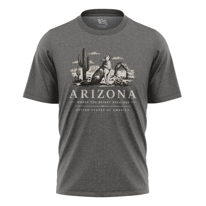 Arizona Where Desert Breathes Coyote Arch Tee - Charcoal flatlay