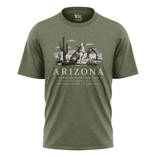 Arizona Where Desert Breathes Coyote Arch Tee - Military Green flatlay