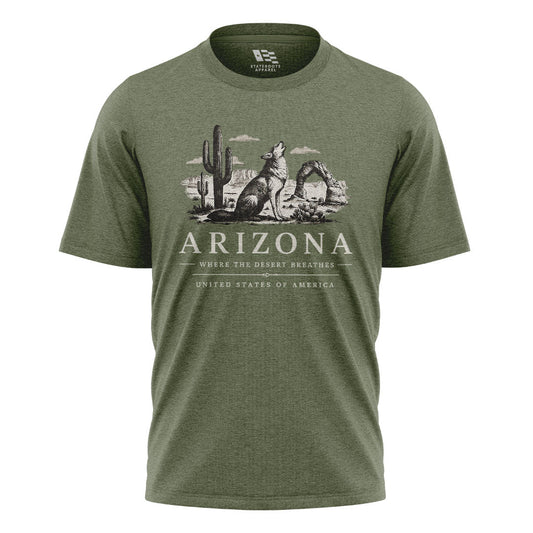 Arizona Where Desert Breathes Coyote Arch Tee - Military Green flatlay