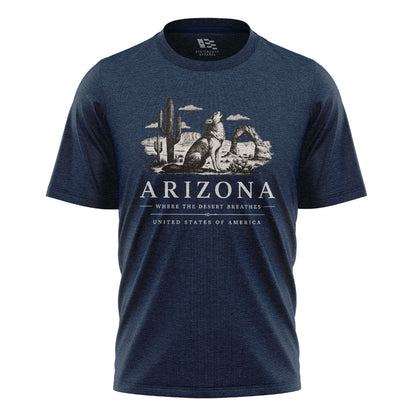 Arizona Where Desert Breathes Coyote Arch Tee - Navy flatlay