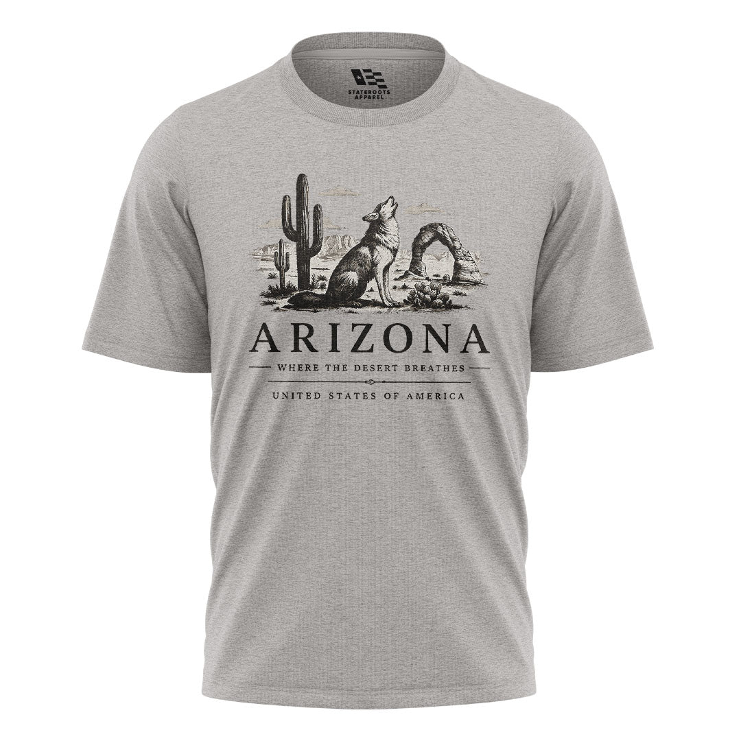 Arizona Where Desert Breathes Coyote Arch Tee - Sport Grey flatlay