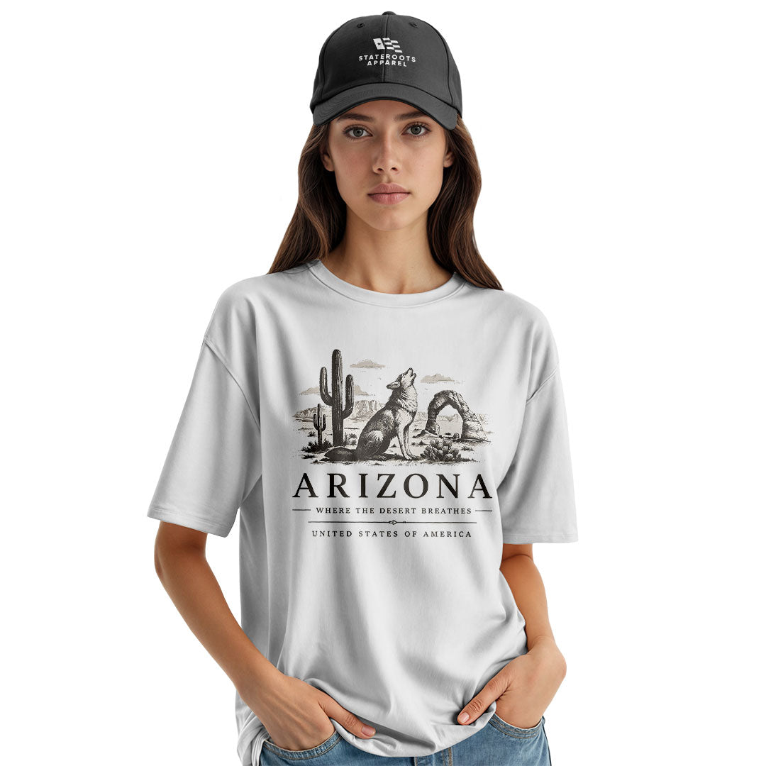 Arizona Where Desert Breathes Coyote Arch Tee - White lifestyle