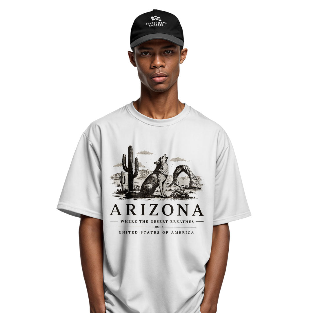 Arizona Where Desert Breathes Coyote Arch Tee - White lifestyle