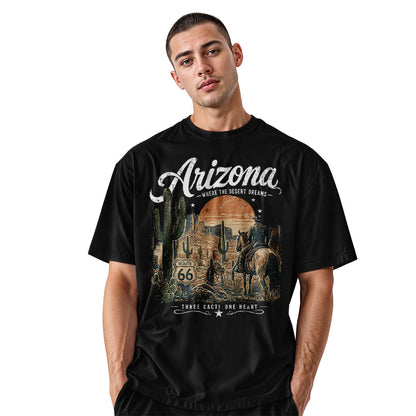 Arizona Where Desert Dreams Cowboy Route 66 Tee - Black lifestyle