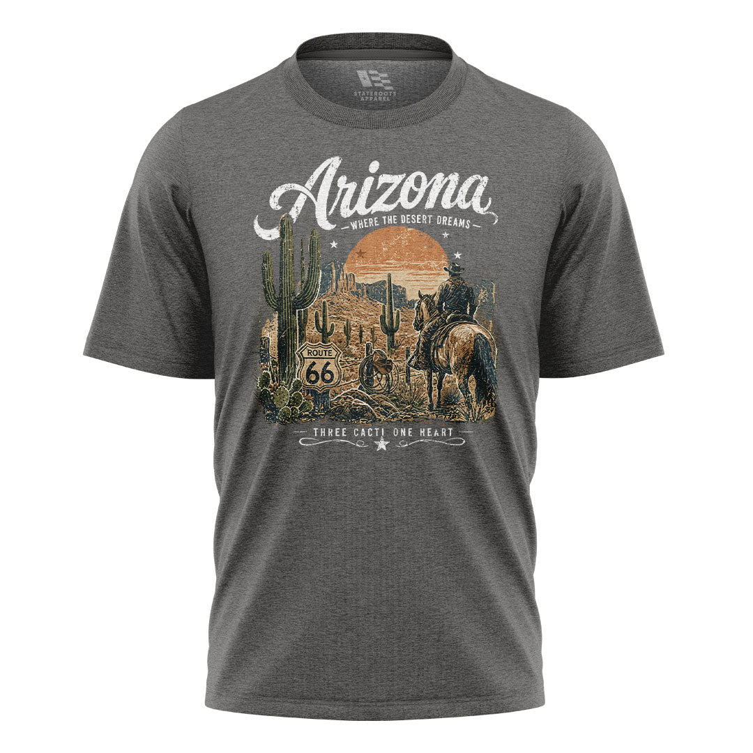 Arizona Where Desert Dreams Cowboy Route 66 Tee - Charcoal flatlay