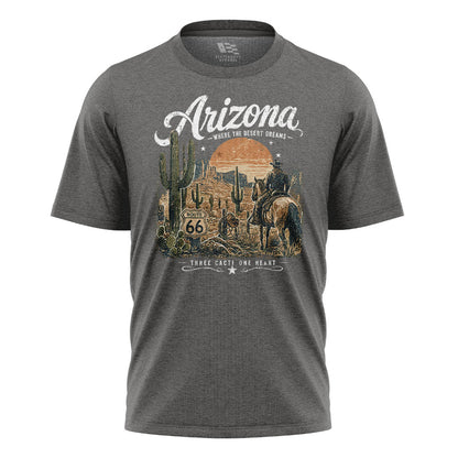Arizona Where Desert Dreams Cowboy Route 66 Tee - Charcoal flatlay