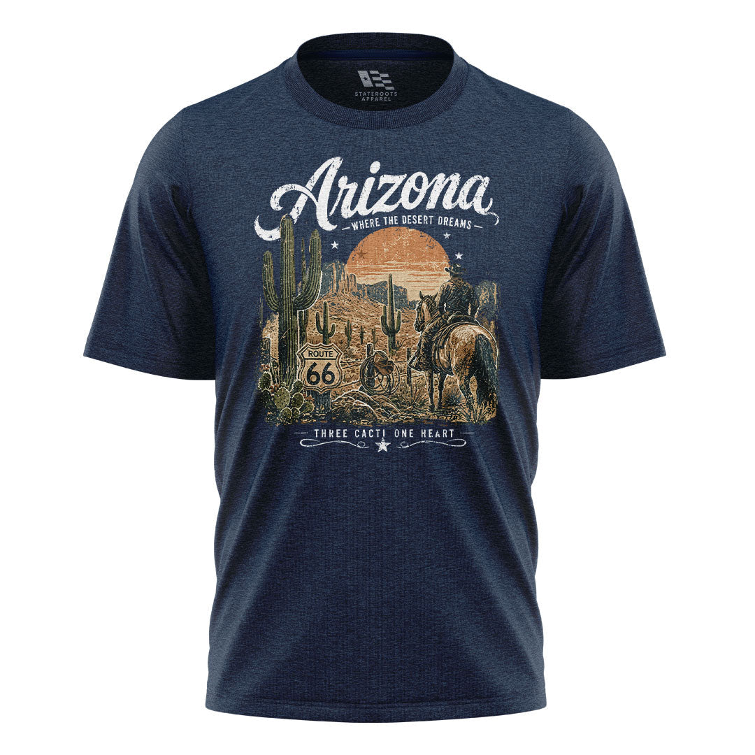 Arizona Where Desert Dreams Cowboy Route 66 Tee - Navy flatlay