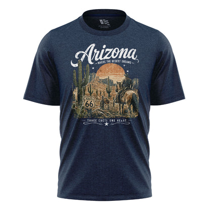 Arizona Where Desert Dreams Cowboy Route 66 Tee - Navy flatlay