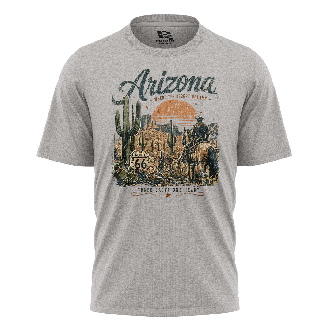 Arizona Where Desert Dreams Cowboy Route 66 Tee - Sport Grey flatlay