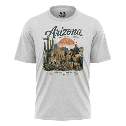 Arizona Where Desert Dreams Cowboy Route 66 Tee - White flatlay