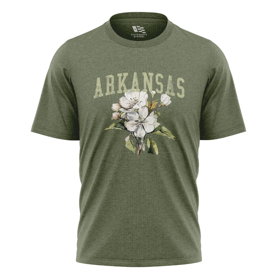 Arkansas Apple Blossom Tee - Military Green flatlay